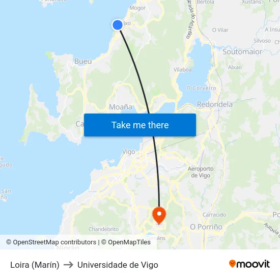 Loira (Marín) to Universidade de Vigo map