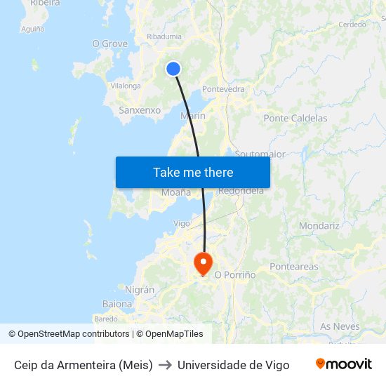 Ceip da Armenteira (Meis) to Universidade de Vigo map