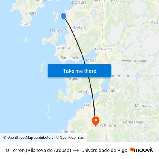 O Terrón (Vilanova de Arousa) to Universidade de Vigo map