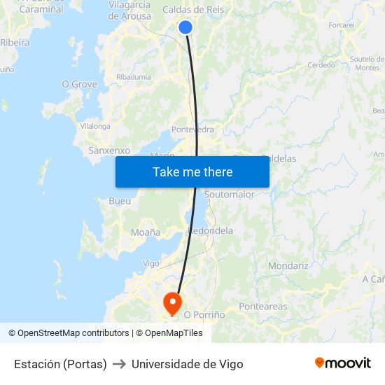 Estación (Portas) to Universidade de Vigo map