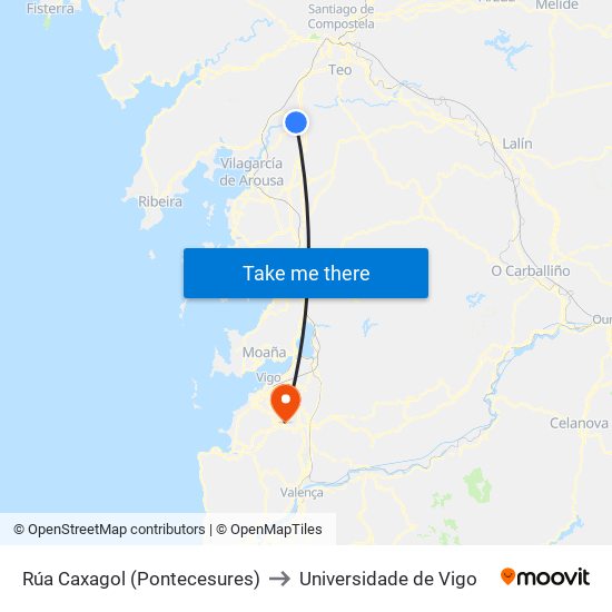Rúa Caxagol (Pontecesures) to Universidade de Vigo map