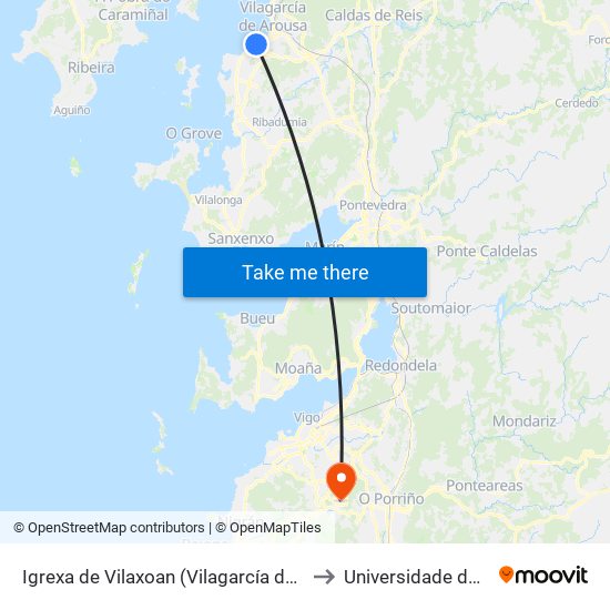 Igrexa de Vilaxoan (Vilagarcía de Arousa) to Universidade de Vigo map