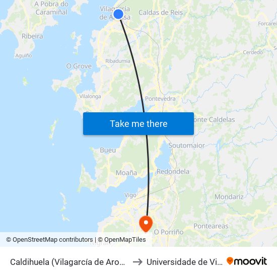 Caldihuela (Vilagarcía de Arousa) to Universidade de Vigo map