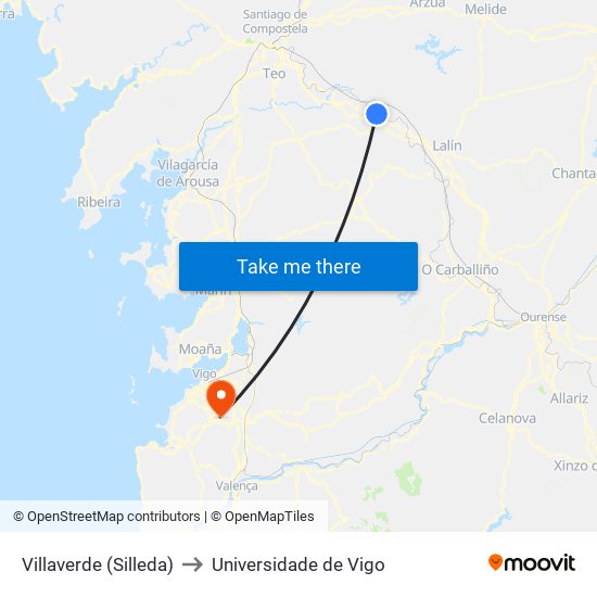 Villaverde (Silleda) to Universidade de Vigo map