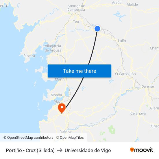 Portiño - Cruz (Silleda) to Universidade de Vigo map