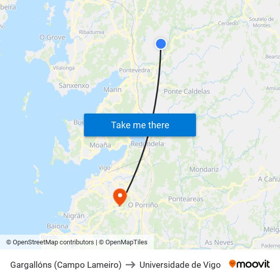 Gargallóns (Campo Lameiro) to Universidade de Vigo map