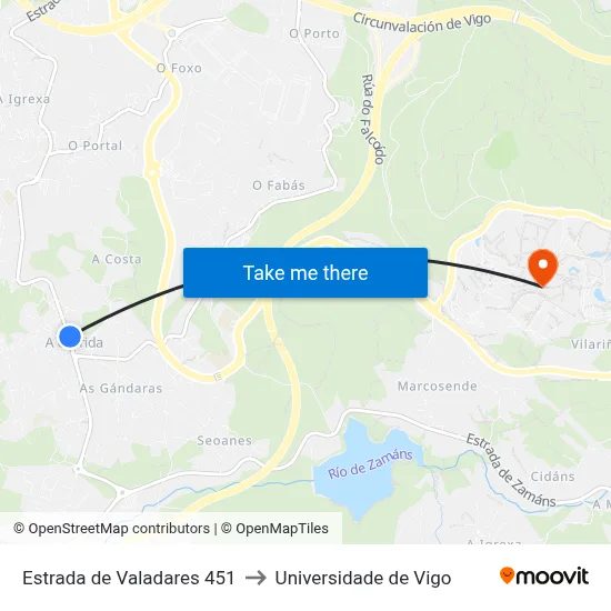 Estrada de Valadares 451 to Universidade de Vigo map