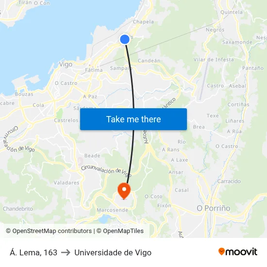 Á. Lema, 163 to Universidade de Vigo map