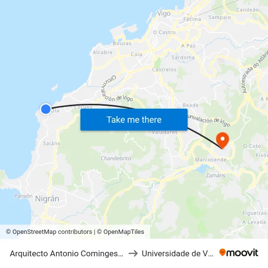Arquitecto Antonio Cominges, 38 to Universidade de Vigo map