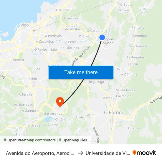 Avenida do Aeroporto, Aeroclube to Universidade de Vigo map