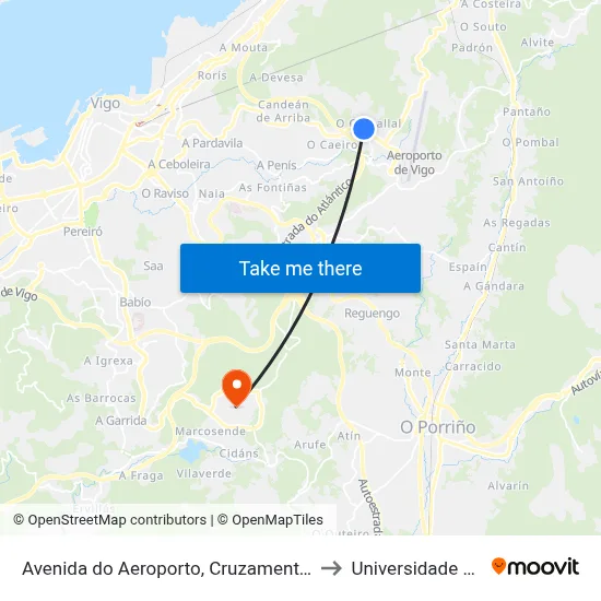 Avenida do Aeroporto, Cruzamento Cereixeiras to Universidade de Vigo map