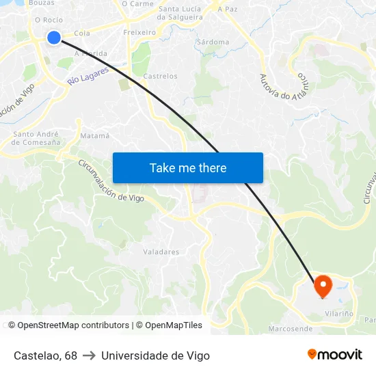 Castelao, 68 to Universidade de Vigo map