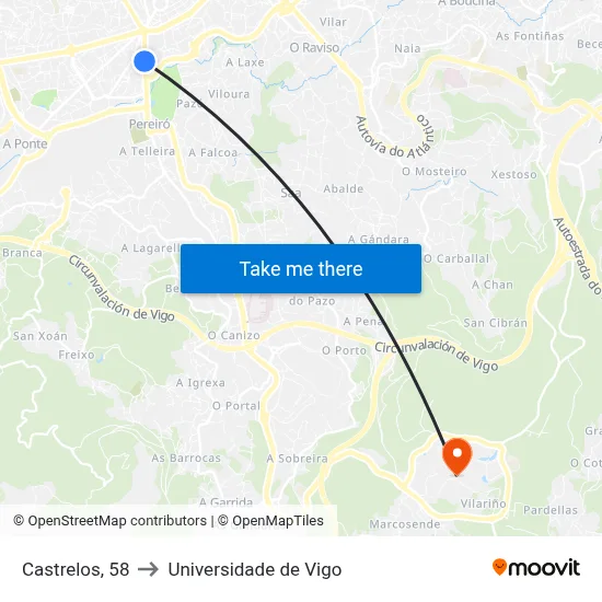 Castrelos, 58 to Universidade de Vigo map