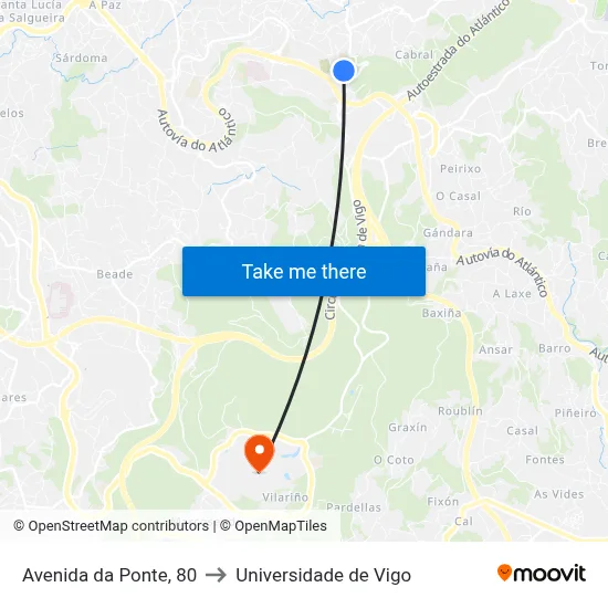 Avenida da Ponte, 80 to Universidade de Vigo map