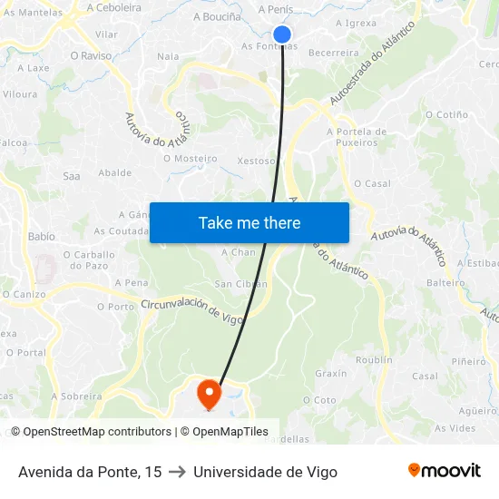 Avenida da Ponte, 15 to Universidade de Vigo map