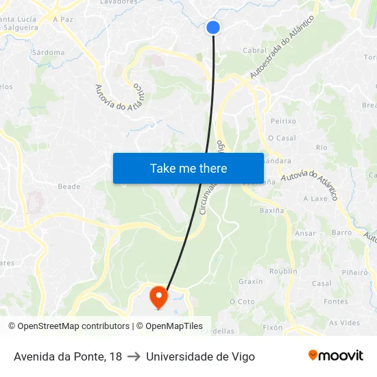 Avenida da Ponte, 18 to Universidade de Vigo map