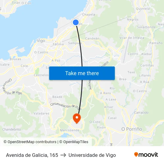 Avenida de Galicia, 165 to Universidade de Vigo map