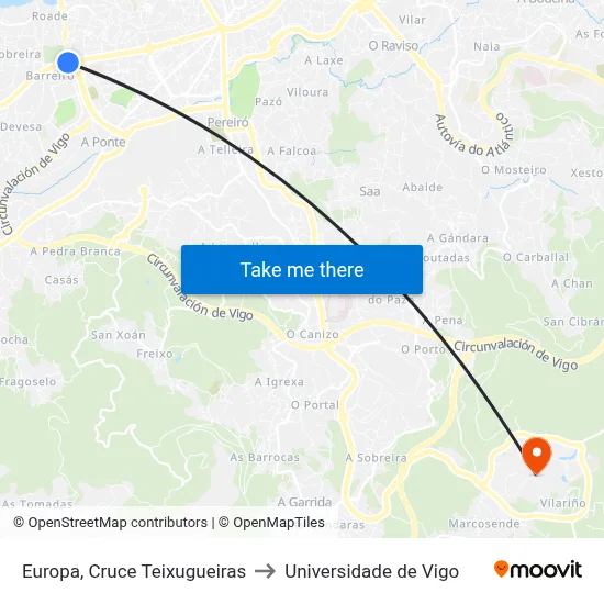 Europa, Cruce Teixugueiras to Universidade de Vigo map