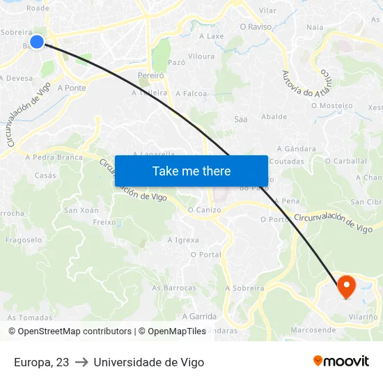 Europa, 23 to Universidade de Vigo map