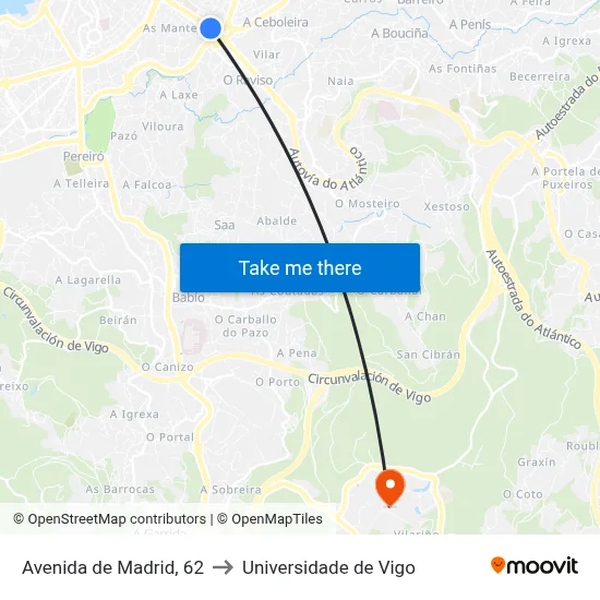 Avenida de Madrid, 62 to Universidade de Vigo map