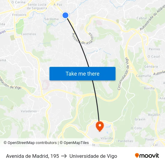 Avenida de Madrid, 195 to Universidade de Vigo map