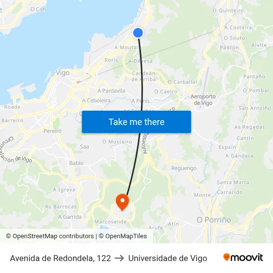 Avenida de Redondela, 122 to Universidade de Vigo map