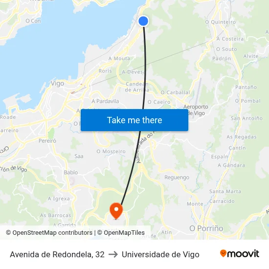 Avenida de Redondela, 32 to Universidade de Vigo map