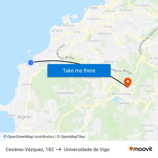 Cesáreo Vázquez, 182 to Universidade de Vigo map