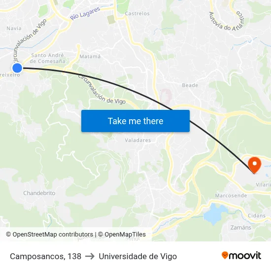 Camposancos, 138 to Universidade de Vigo map