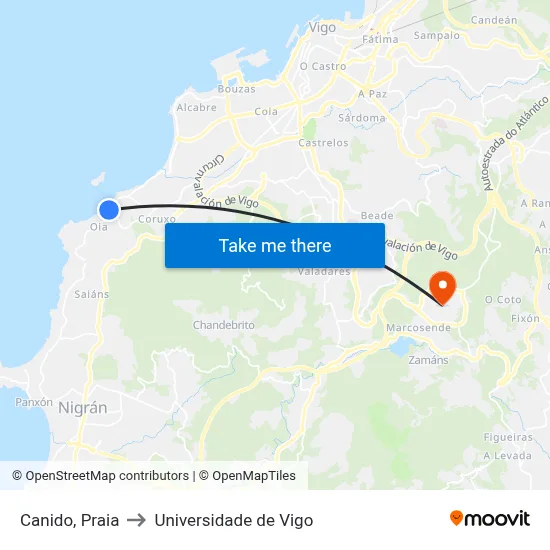 Canido, Praia to Universidade de Vigo map