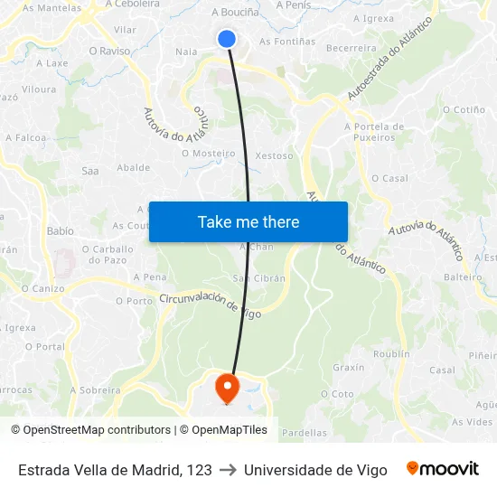 Estrada Vella de Madrid, 123 to Universidade de Vigo map