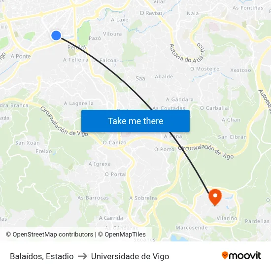 Balaídos, Estadio to Universidade de Vigo map