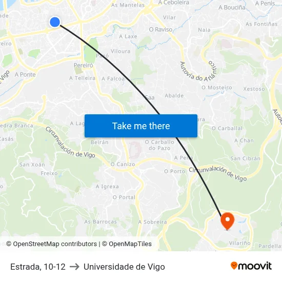 Estrada, 10-12 to Universidade de Vigo map