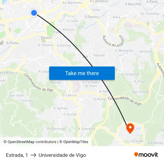 Estrada, 1 to Universidade de Vigo map