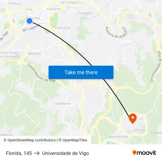 Florida, 145 to Universidade de Vigo map