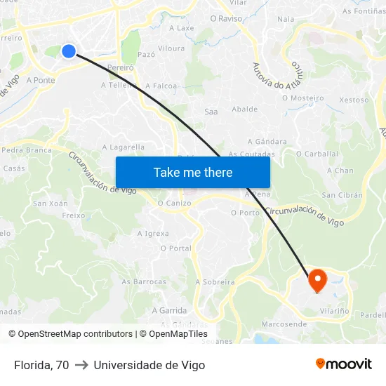 Florida, 70 to Universidade de Vigo map