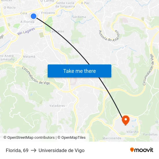 Florida, 69 to Universidade de Vigo map