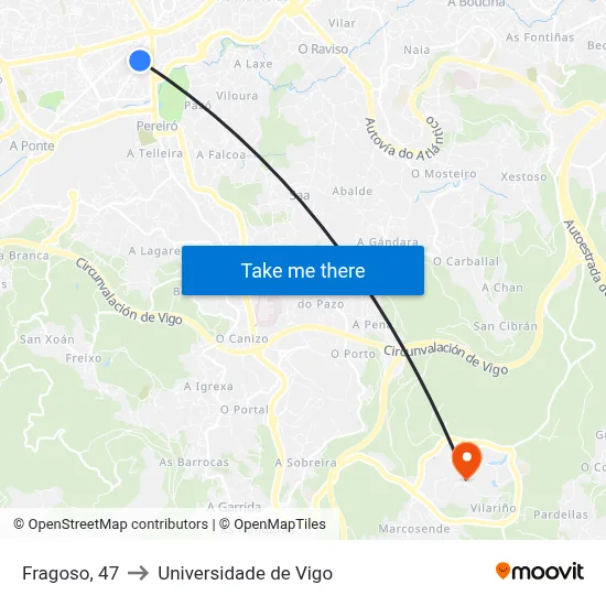 Fragoso, 47 to Universidade de Vigo map