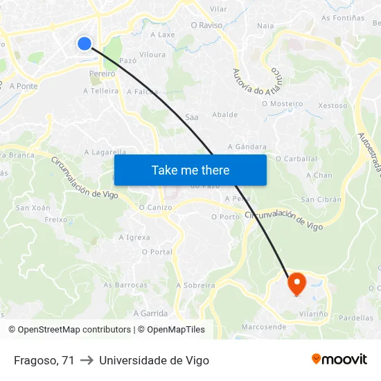 Fragoso, 71 to Universidade de Vigo map