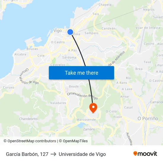 García Barbón, 127 to Universidade de Vigo map