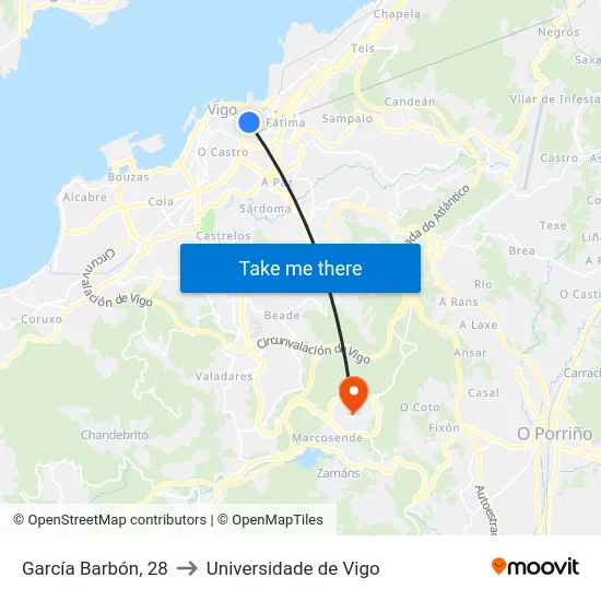 García Barbón, 28 to Universidade de Vigo map