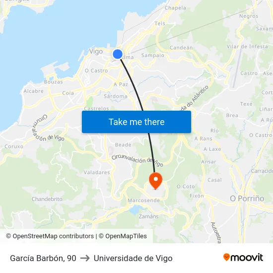 García Barbón, 90 to Universidade de Vigo map