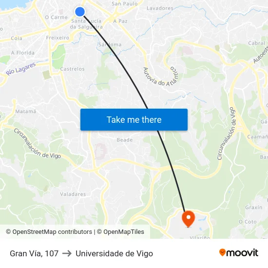 Gran Vía, 107 to Universidade de Vigo map