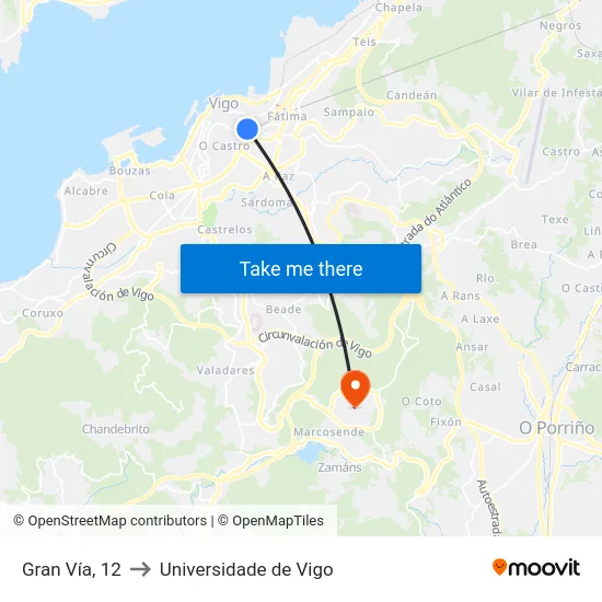 Gran Vía, 12 to Universidade de Vigo map