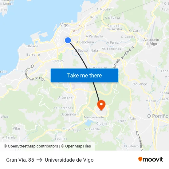 Gran Vía, 85 to Universidade de Vigo map