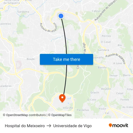 Hospital do Meixoeiro to Universidade de Vigo map