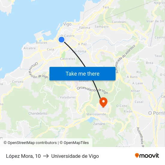 López Mora, 10 to Universidade de Vigo map