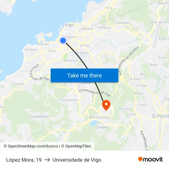 López Mora, 19 to Universidade de Vigo map