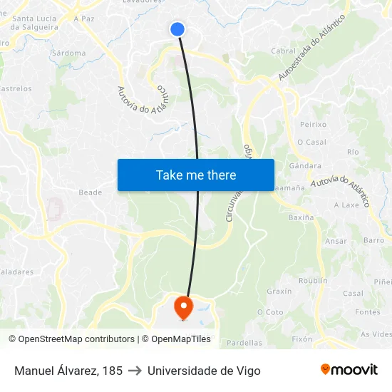 Manuel Álvarez, 185 to Universidade de Vigo map