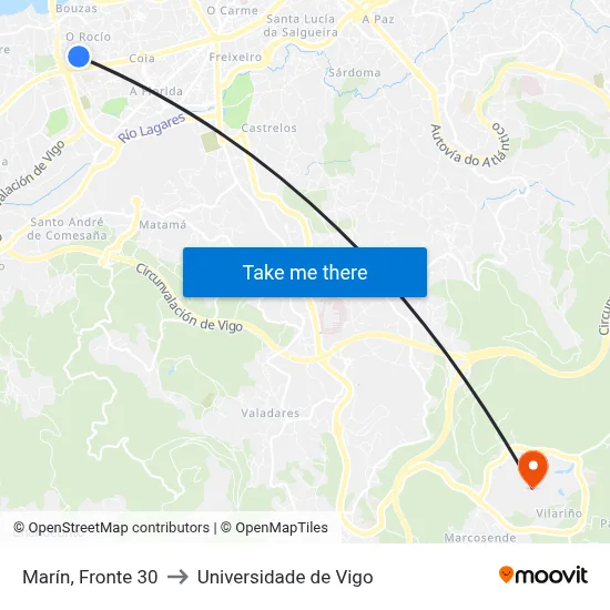 Marín, Fronte 30 to Universidade de Vigo map